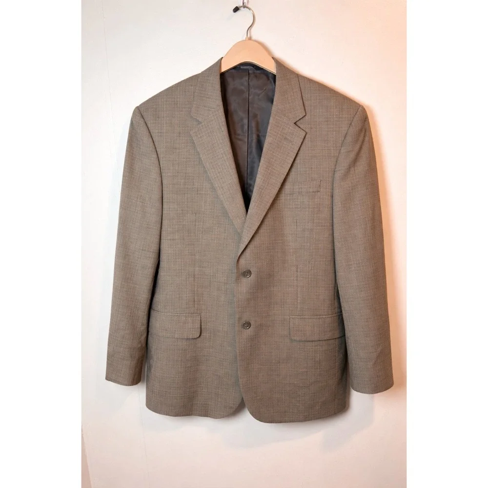 Jos. A. Bank Mens 44R Brown Micro Houndstooth 100% Wool 2-Button‎ Blazer Office